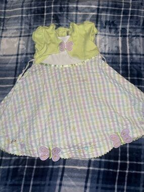 Youngland Pastel Plaid Butterfly Dress - Yellow & Lavender